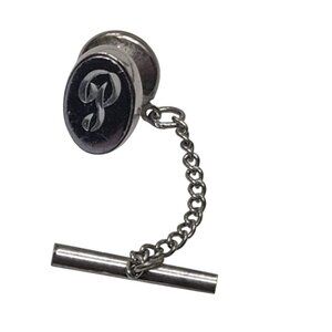 Vintage Silver Tone Letter P Monogram Mens Tie Tac Pin Oval